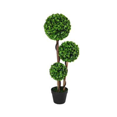 3.1 ft. Light Green Artificial Boxwood Triple Ball Topiary Tree (Indoor/Outdoor) – Eco, Safe, Realistic, Easy-Care
