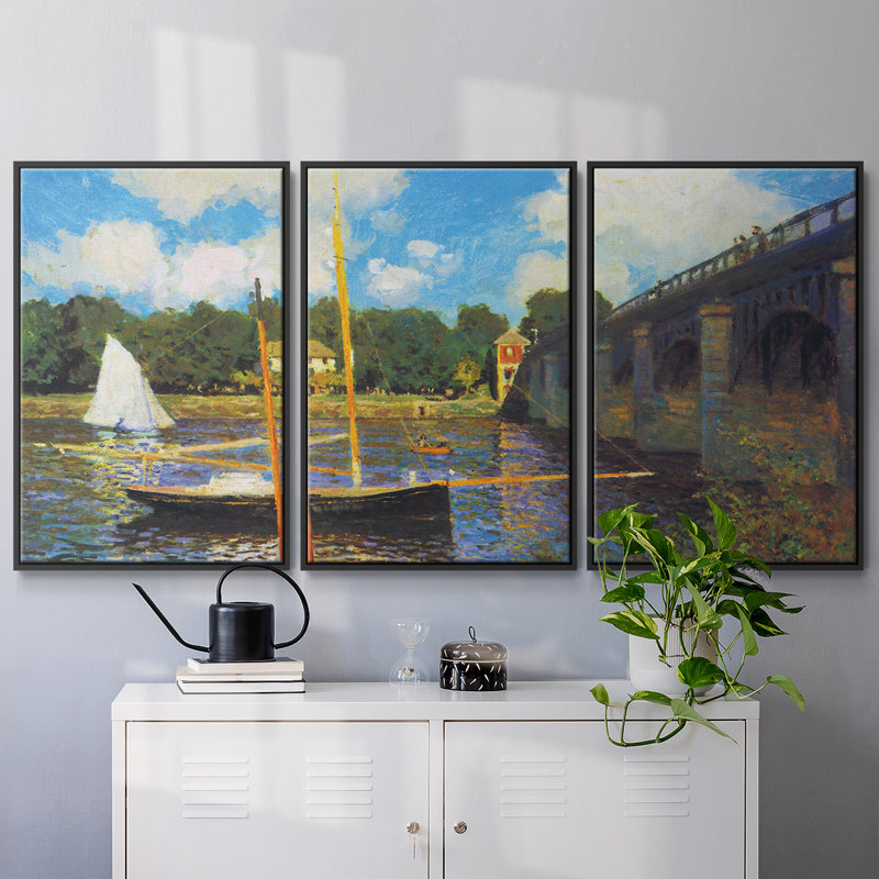 «The Road Bridge, Argenteuil», reproduction encadrée sur toile par Claude Monet, Noir