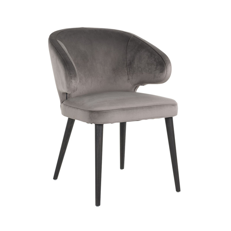 Indigo Velvet Solid Wood Arm Chair in Dark Gray, Dark Gray