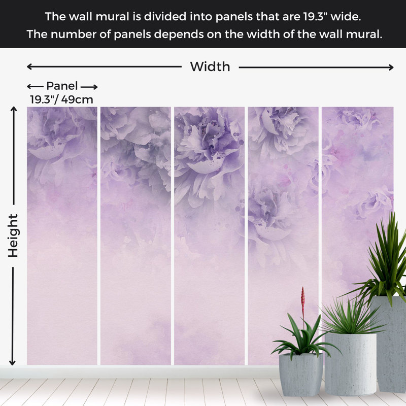 Adhésif mural pelez et collez - composition florale mauve clair, L 100 po x l 135 po
