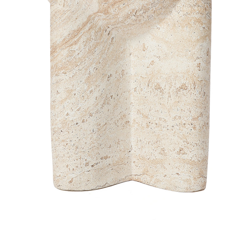 Table d'appoint d'extérieur beige 18,3 po, table d'appoint en faux travertin, Base piédestal ronde