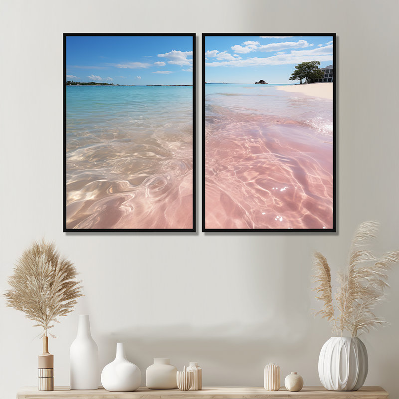 Plage de sable rose I - art mural nautique, Black, Floater Frame, 36" H x 48" W
