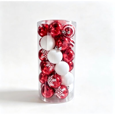 Shatterproof Christmas Ball Ornaments Set, Red & White