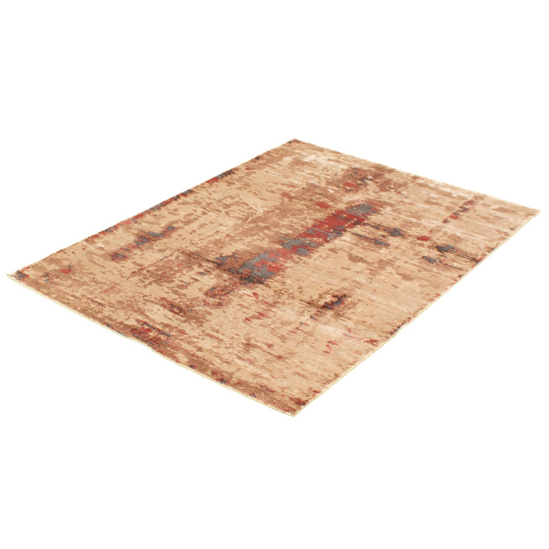 Tapis décoratif en viscose brun clair 5 pi 3 po X 7 pi 6 po one-of-a-kind noué à la main New Age