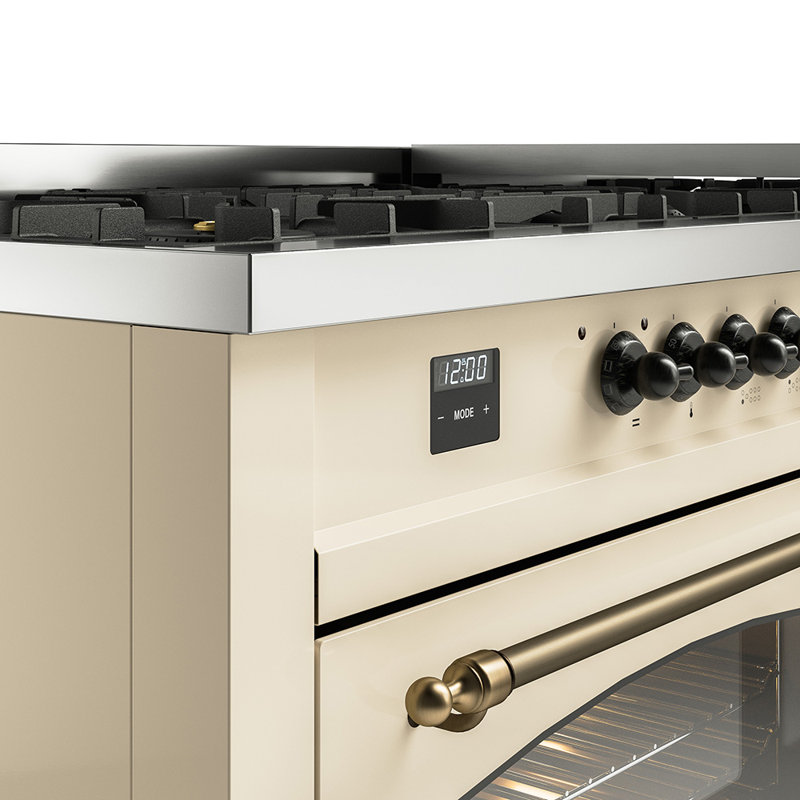 ILVE Nostalgie II 60 Dual Fuel Range, 9 Burners, Griddle, Antique White/Bronze, Natural Gas