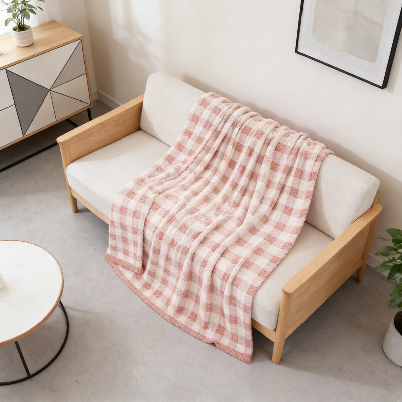 Jeté réversible à carreaux, doux tricot en microfibre pour canapé et lit, jeté douillet et réversible, L 60 po x l 50 po