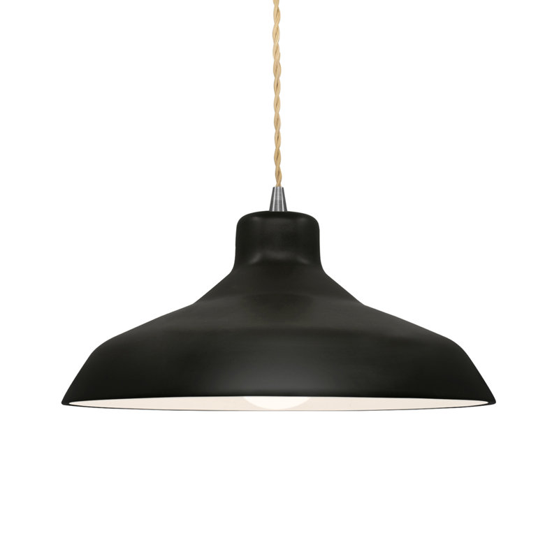 Fallon - Light Dome Pendant, 6.25" H x 13.5" W x 13.5" D, Gloss Black, Brushed Nickel