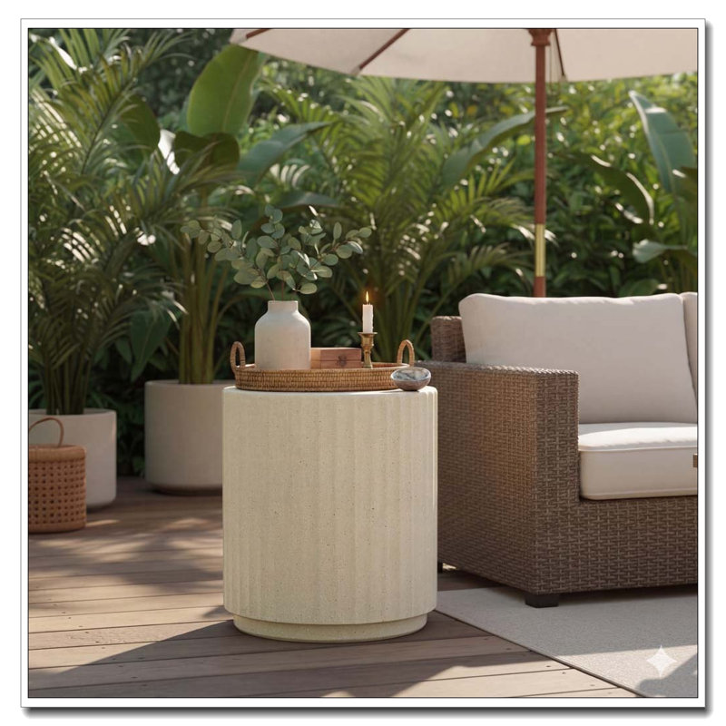 Table d'extérieur en béton pour l'extérieur, Motif à vagues beige