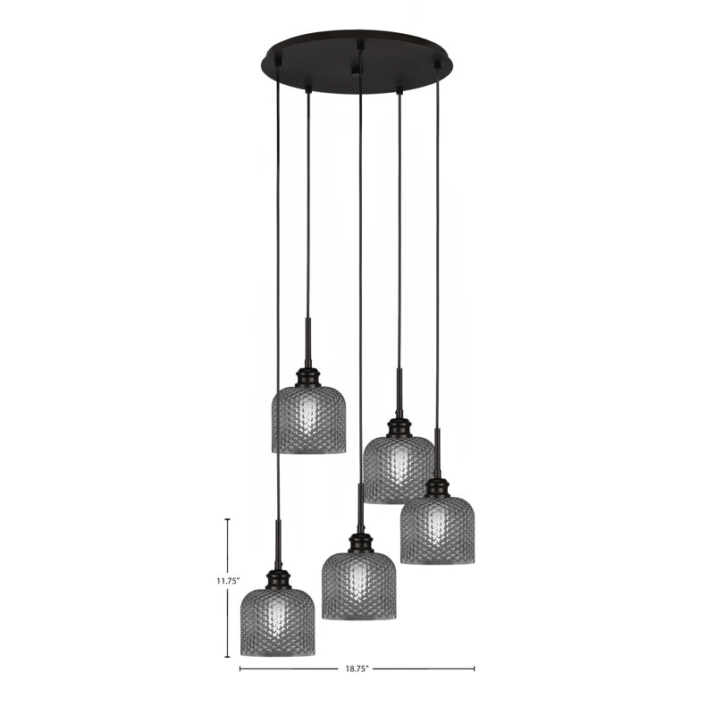 Luminaire suspendu grappe 5 lumières avec verre de 6 po Edge, Espresso, Fumée texturée