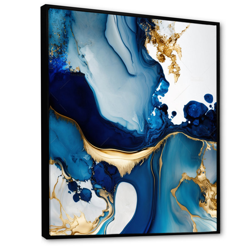 Géode abstraite marbre bleu I - impressions sur toile de marbre abstrait, H 32 po x l 24 po, Toile avec cadre flottant, Noir