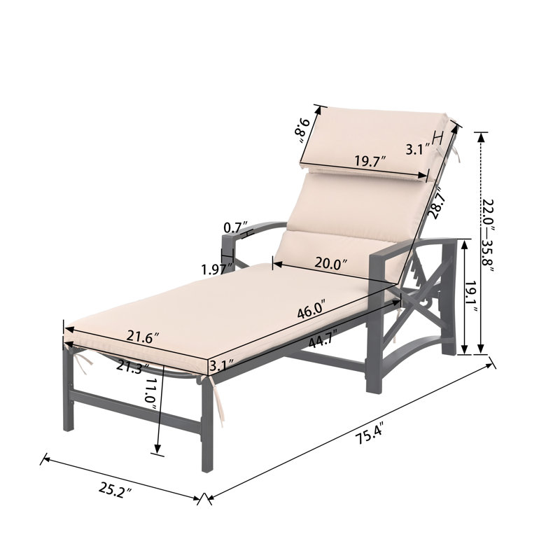Chaise longue d'extérieur inclinable simple réglable avec coussin et coussin Speidel, Beige