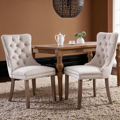 2PCS Modern Velvet Wingback Tufted Solid Wood Upholstered Dining Chairs (Set of 2)