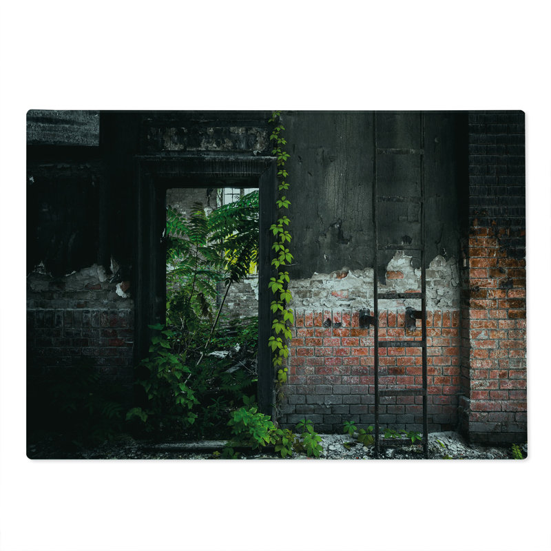 Ambesonne Industrial Cutting Board Large Bricks Plants Multicolor
