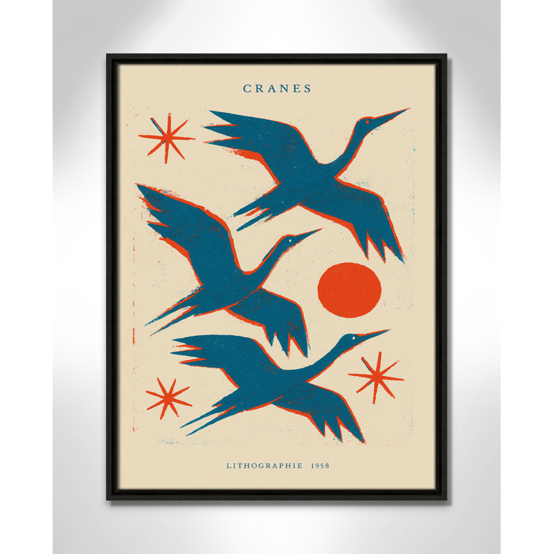 «Cranes» par Treechild, Toile avec cadre, L 19,5 po x H 25,5 po, Flottant espresso