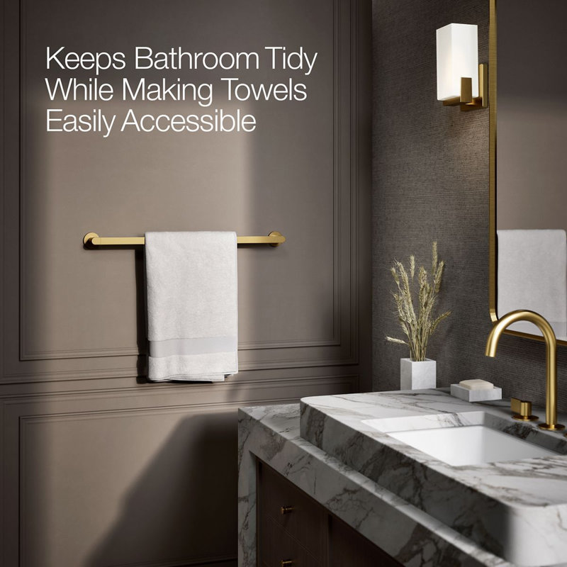 18" Wall Mounted Towel Bar, 24"W, Vibrant Brushed Moderne Brass