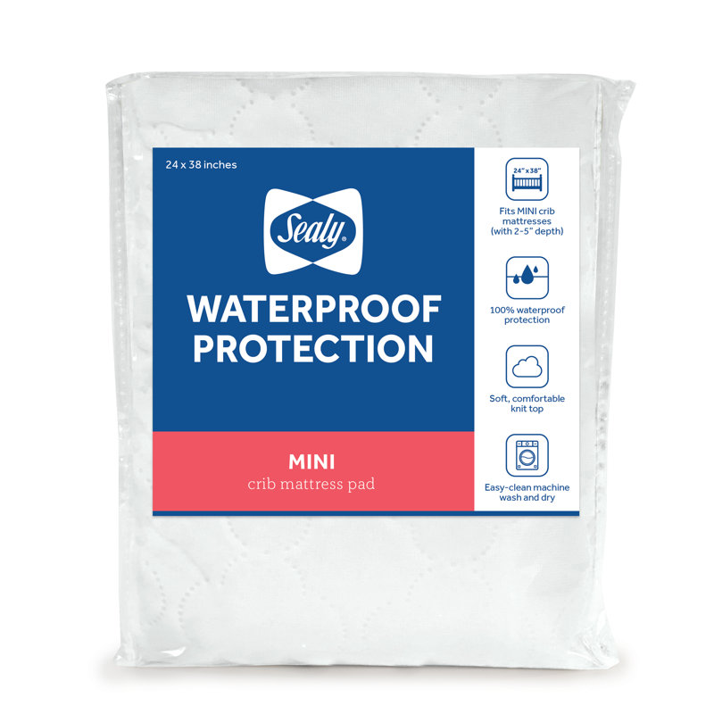 Sealy Waterproof White Mini Crib Mattress Protector Pad