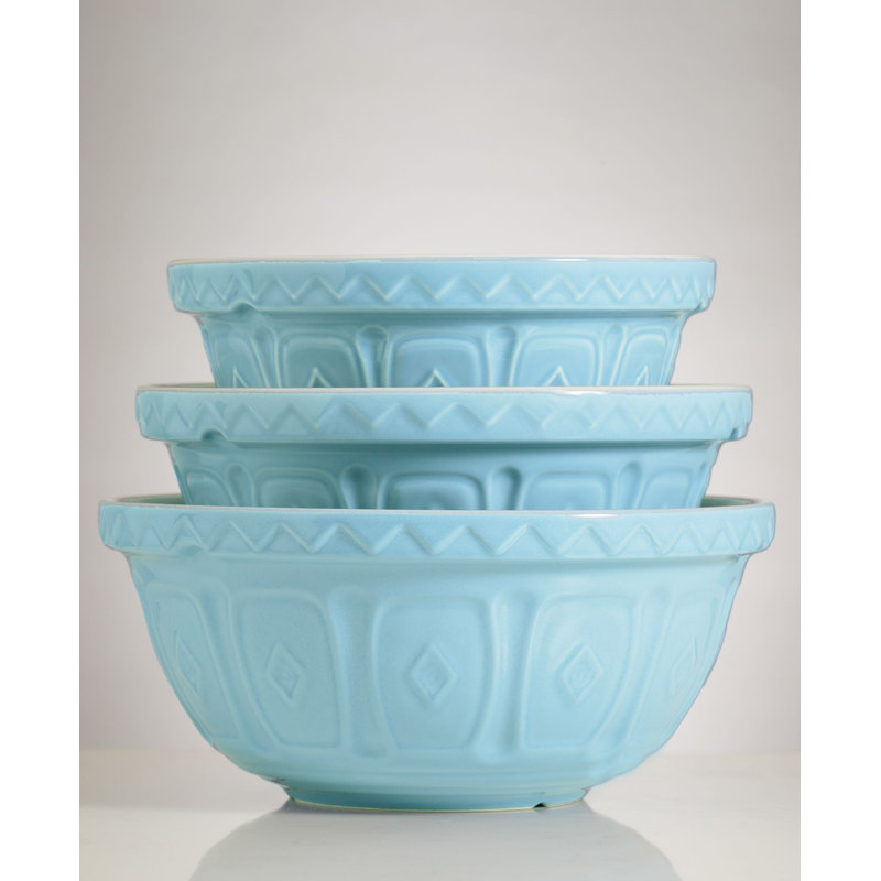 Turquoise Ceramic Mixing Bowl with Patterned Exterior, 14"
