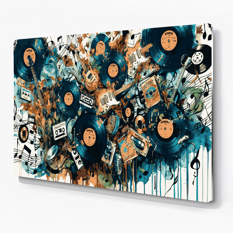 «Music Indie Music Vibes», art mural en métal gris, H 11 po x l 14 po