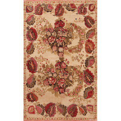 Magnifique tapis roux Bessarabian à motif floral antique