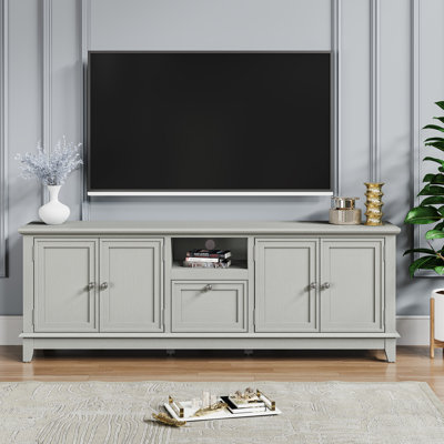 78" Farmhouse TV Stand, Two‑Tone Gray Media Console with Storage Cabinets, Drawer & Cable Cutout