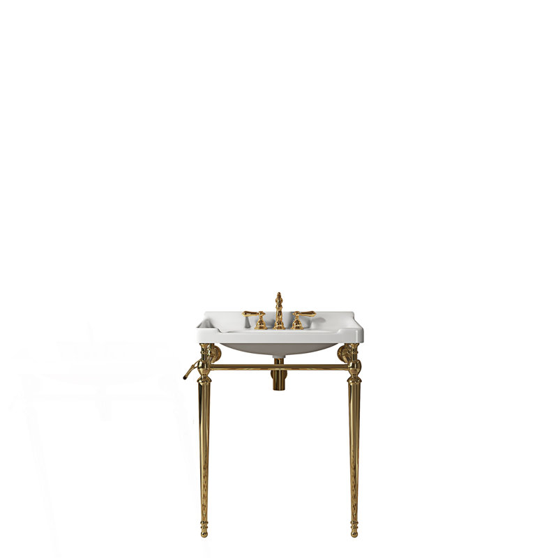 Lavabo de console de salle de bain, meuble-lavabo mural en céramique, pieds de support autoportants en acier inoxydable avec barre à serviettes