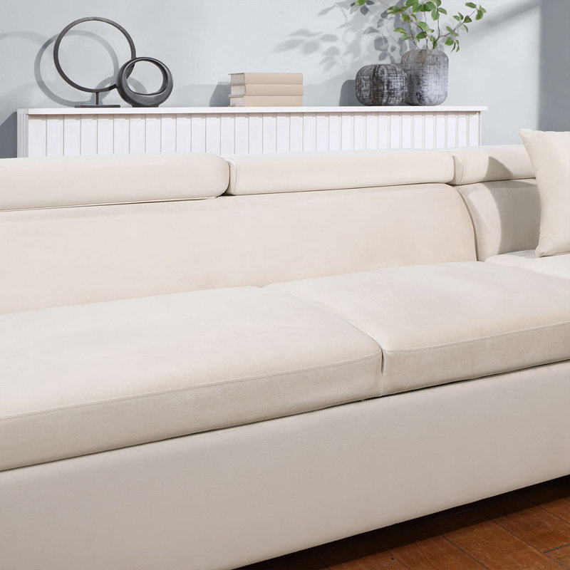 Canapé-lit en velours 75,59 po Louisius, Velours gris velours, Left Hand Facing, H 31 po x l 104 po x P 75 po