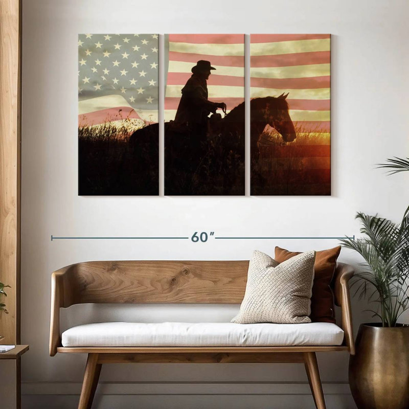 Lelar Cowboy US Flag, 32" H x 50" W