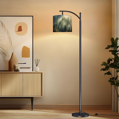 Lampe sur pied à arc avec abat-jour réglable brumeux forêt Lampe sur pied 3 températures de couleur à haut gradateur avec interrupteur au pied pour la chambre à coucher