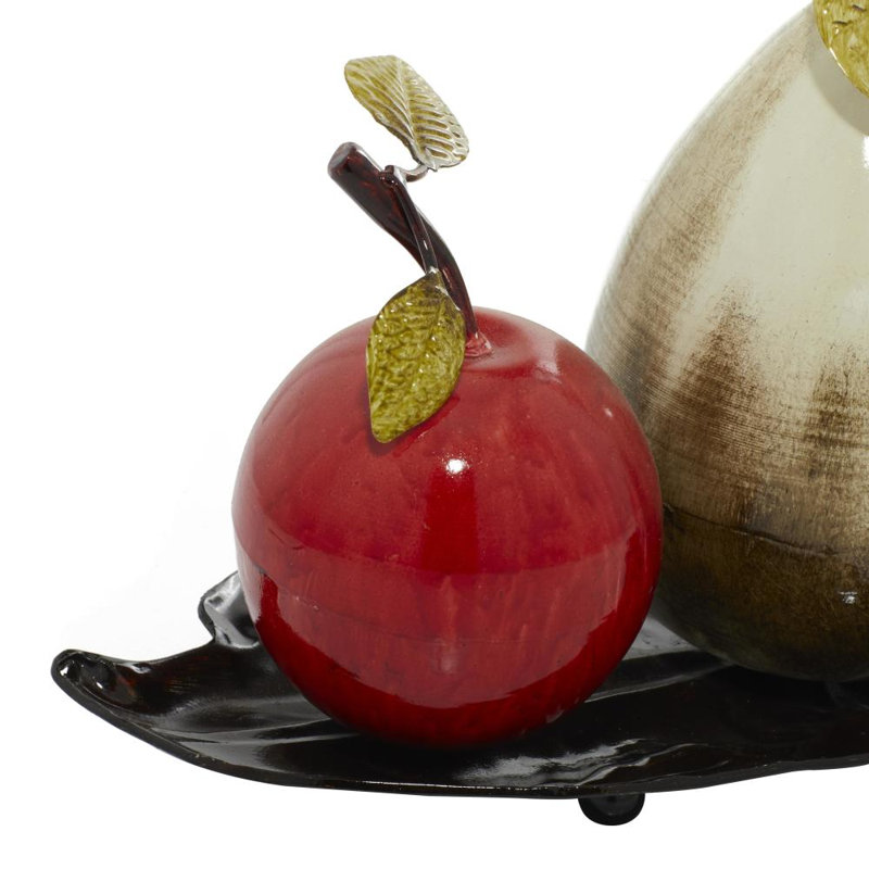 Hicklin Red Metal Fruit Decorative Sculpture with Platter, 18" x 10" x 12", 12" H x 18" W x 10" D, White/Red