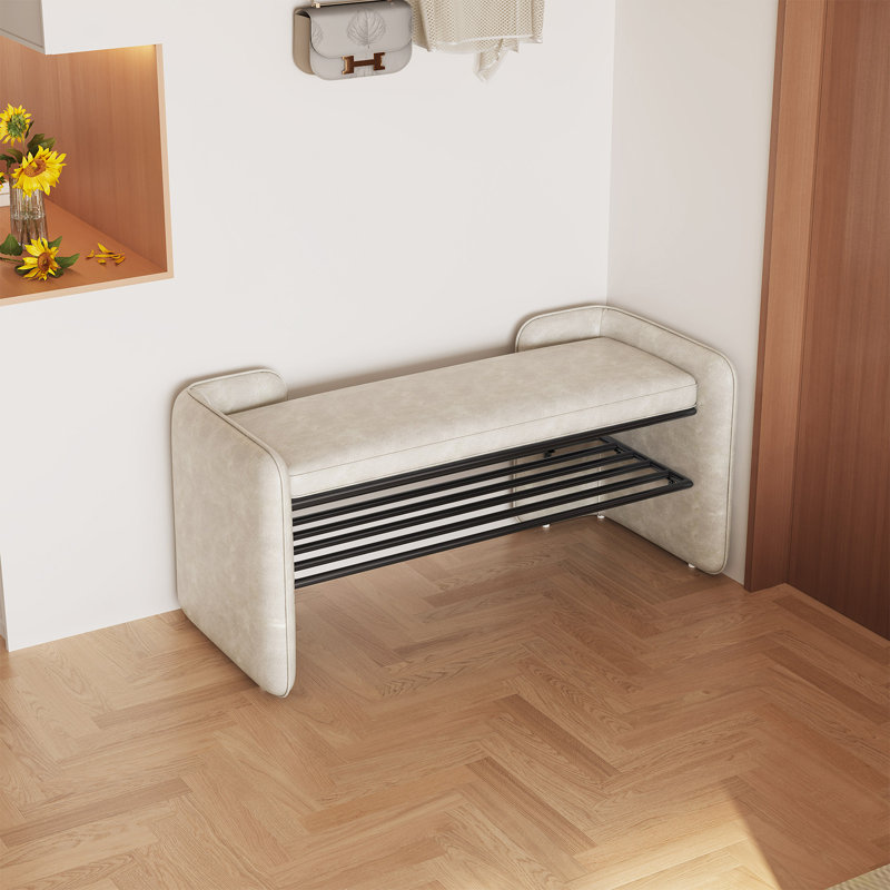 Banc de rangement 47 po 2-en-1 avec coussins et porte-chaussures 47 po