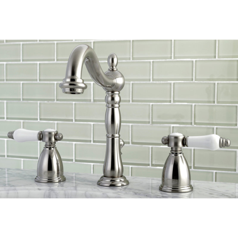 Kingston Brass Bel-Air Two-Handle 3-Hole Deck Mount Widespread Bathroom Faucet with Pop-Up Drain, Brushed Nickel