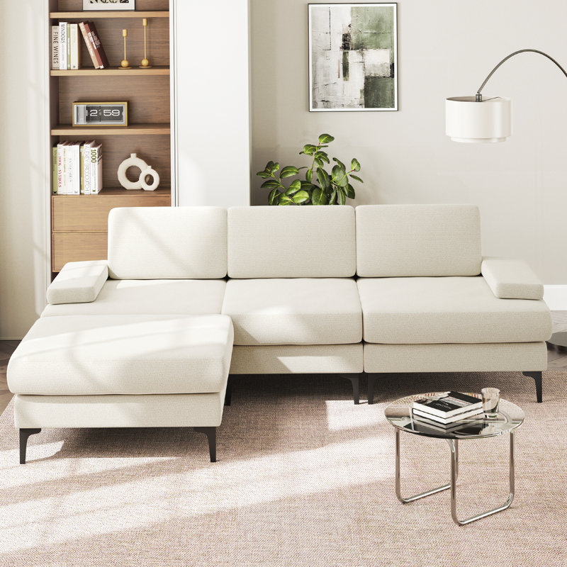 244cm Oversized Chenille Sofa, L-shaped Sofa Can B 3 Seater Corner Sofa , Beige