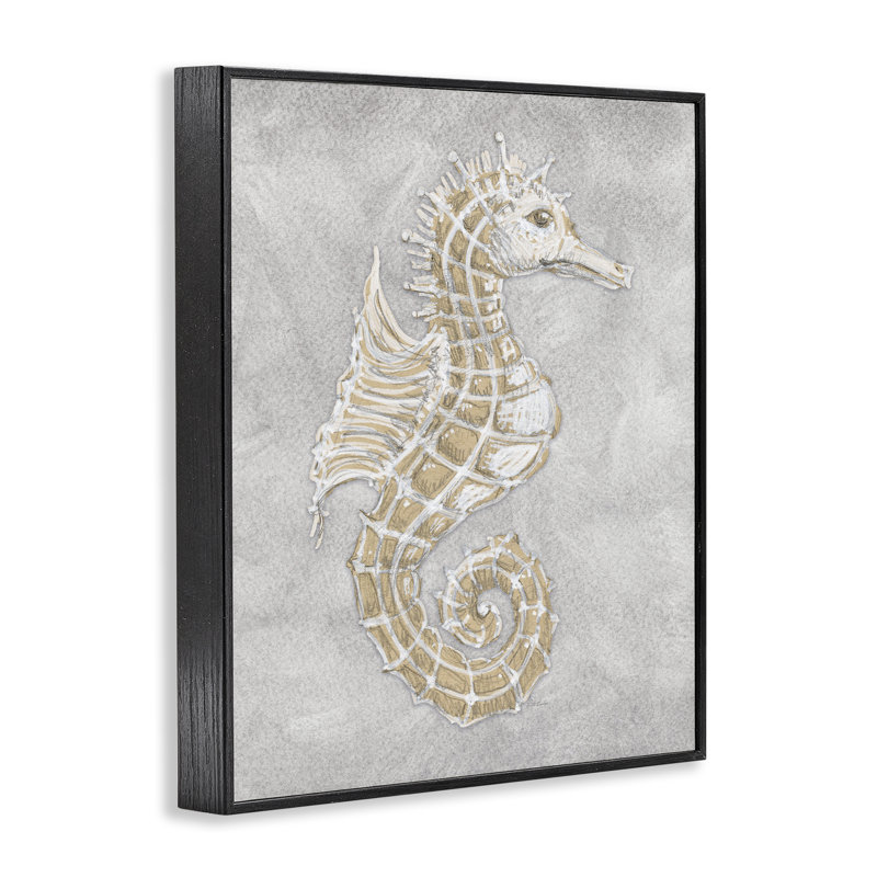 Hippocampe gris, estampe numérique, conception de Patti Bishop, H 14 po x l 11 po, Giclée encadrée noir minuit