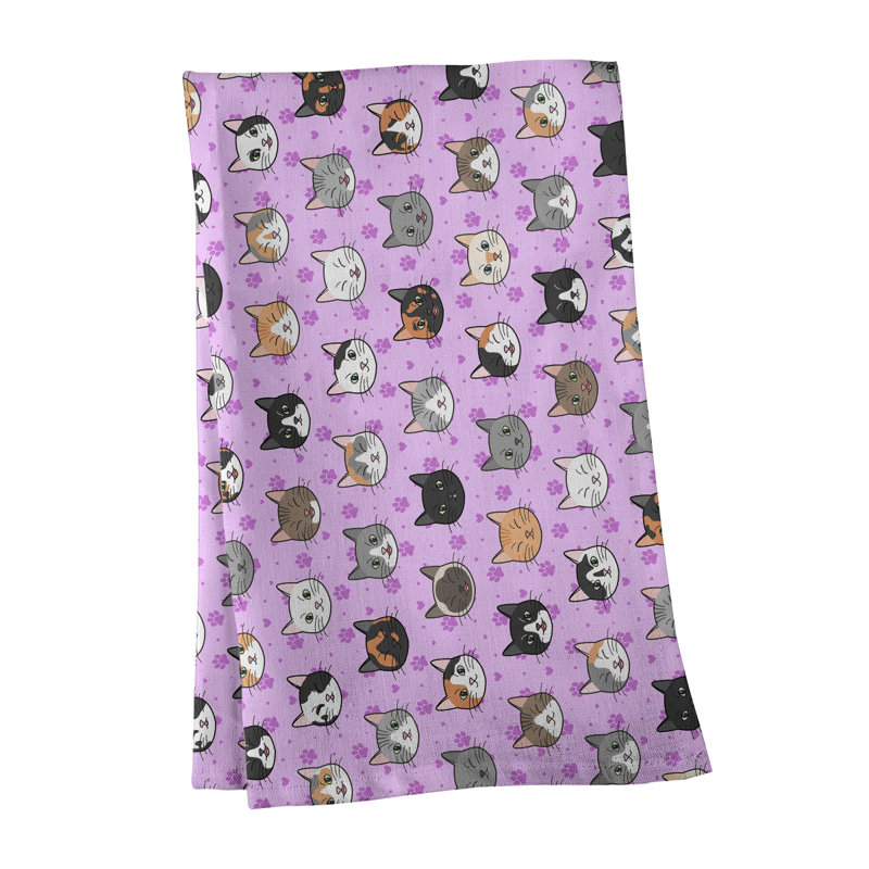 Serviette à thé à motif chat kitty, Polyester sergé, Rose