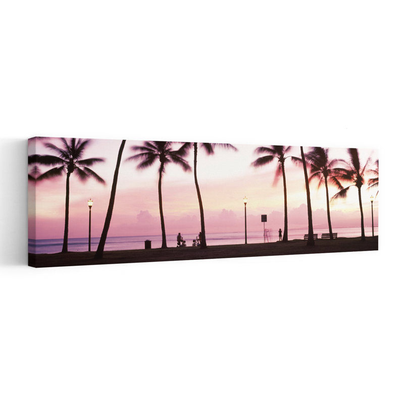 Palm Trees On The Beach Waikiki Honolulu Oahu Hawaii USA by Dan Merkel - Wrapped Canvas Panoramic Print