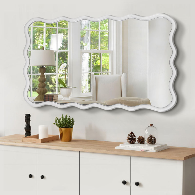 Décoration murale miroir en bois, Blanc