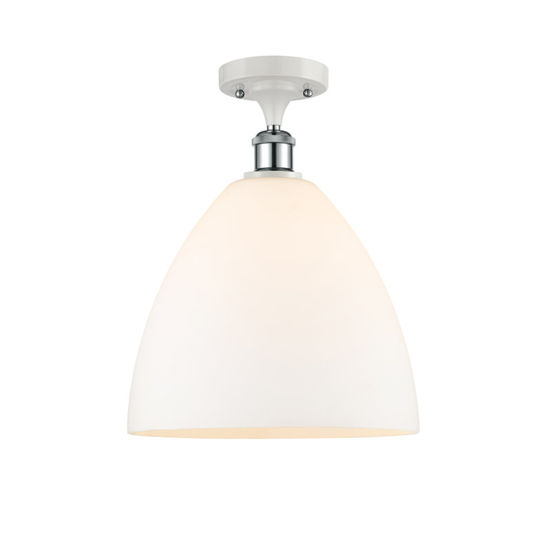 Plafonnier semi-encastré 1 lumière Germinia, Blanc mat, H 14,75 po x l 12 po x P 12 po, Blanc / chrome poli