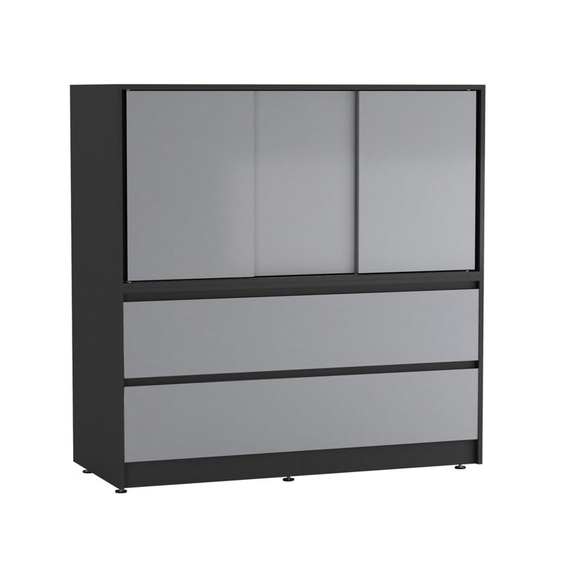 Solid Wood Rectangle Accent Cabinet, Black with Grey