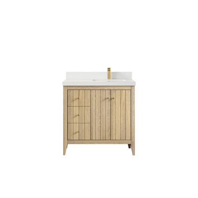 Atlanta Oak Wood 36 In. W X 22 In. D Right Offset Sink Bathroom Vanity With 2 In. Quartz