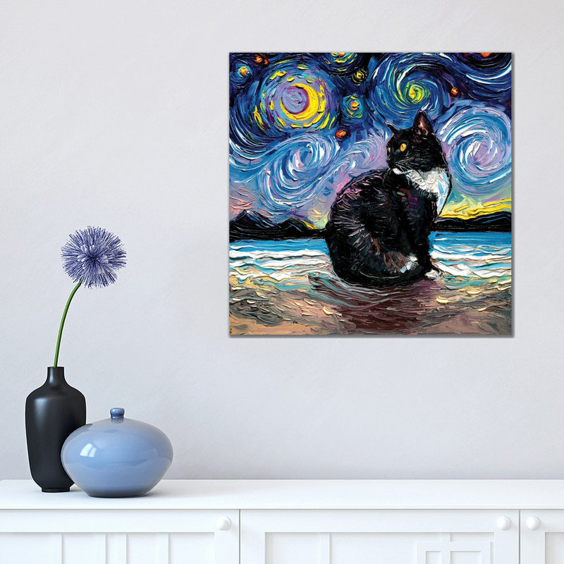 Tuxedo Cat Night II by Aja Trier - Wrapped Canvas Gallery-Wrapped Canvas Giclée, 45.72 cm H x 45.72 cm W x 1.91 cm D