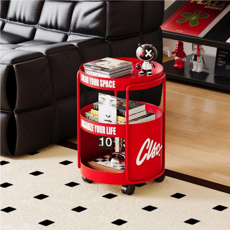 Chariot de rangement en fer avec plusieurs tablettes et motifs à la mode, conçu pour les tablettes mobiles de style Dopamine dans les salons et les chambres
