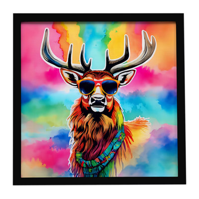 Cerf hippie, reproduction de métal encadrée