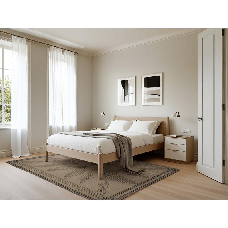 Tapis gris art déco lavable à la machine, Rectangle 5 pi x 7 pi