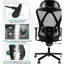 Chaise de bureau ergonomique avec siège en filet - lombaire réglable, accoudoirs, roues silencieuses pour le travail et la maison