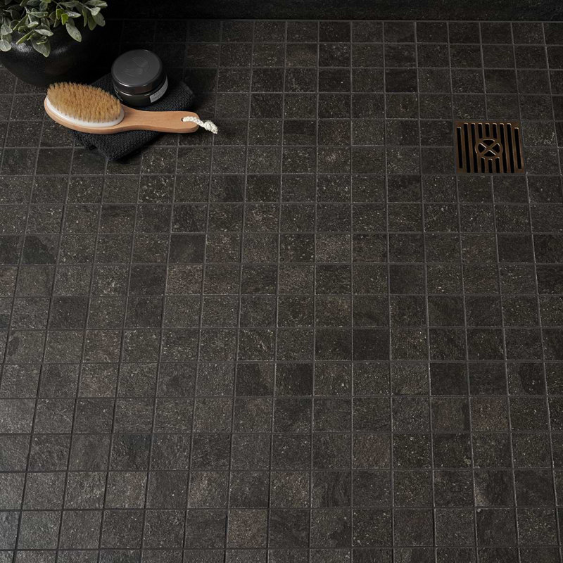 Acadia 12x12 Matte Porcelain Mosaic Tile, Charcoal Black