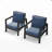 Set Of 2   28" All-Weather Aluminum Patio Armchairs With Thick Blue Cushions & Black Frame-1923930636