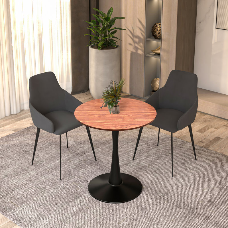  Bristol 27" Round Dining Table, Modern 2-Person Kitchen Table with Black Pedestal Base, Small Space Bistro Table for Apartments