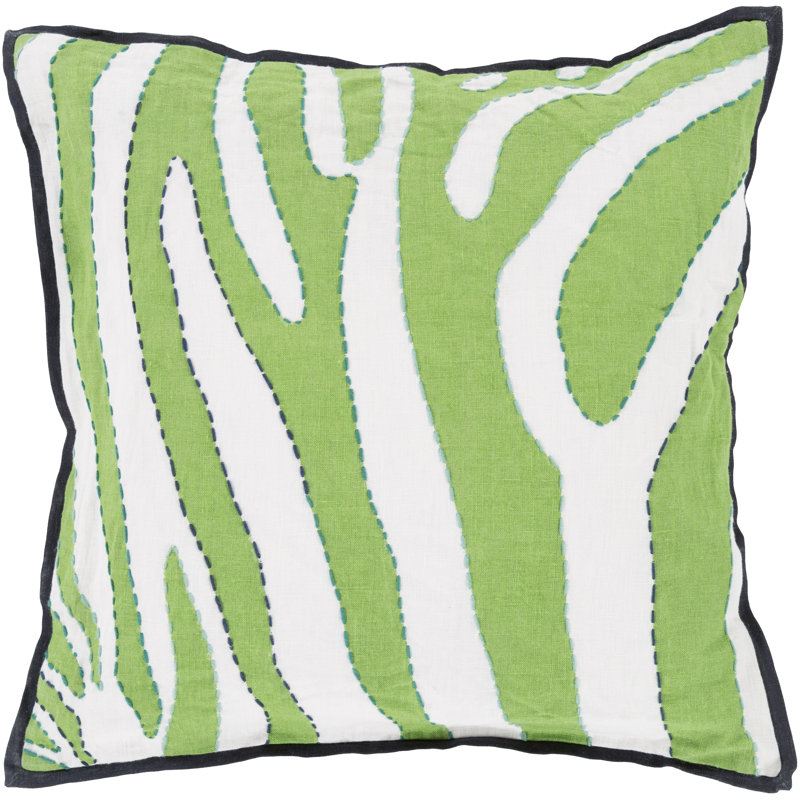 Coussin décoratif, H 22 po x l 22 po x P 4 po, Blanc / Vert, Duvet