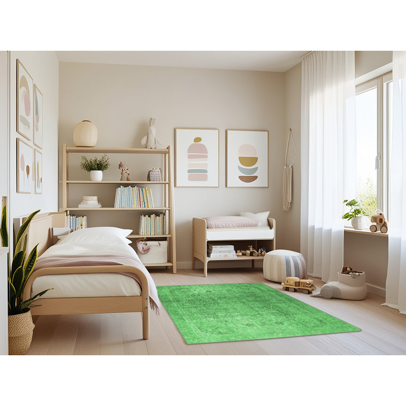 Tapis oriental vert en laine / polyester 3 pi x 5 pi Oriental Machine
