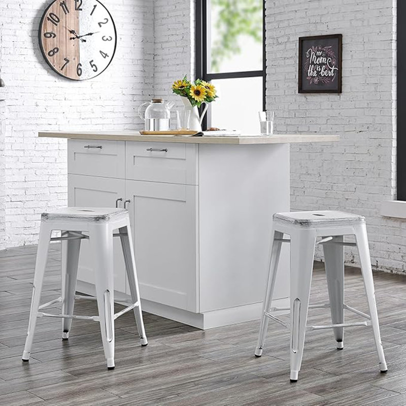 Tabourets de bar en métal rustiques, Blanc